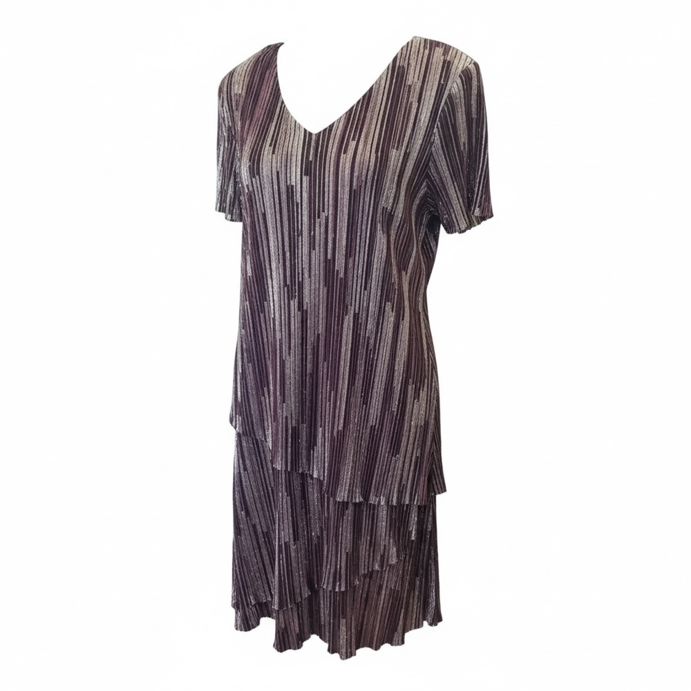 Connected Apparel plissé Foil Purple Tiered Women's Dress, Size 16